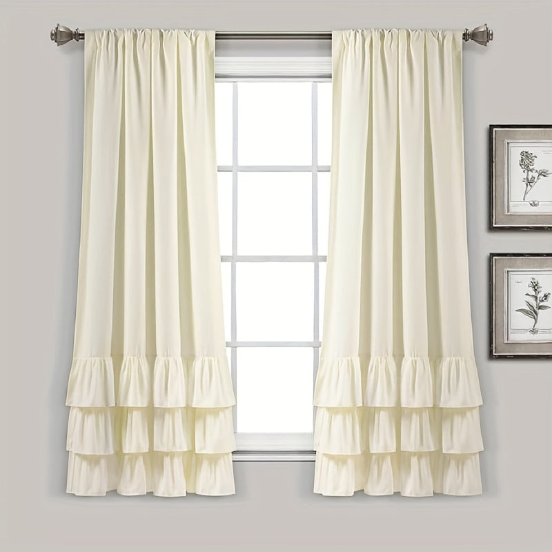Heavy Duty Pleated Lace Window Curtains for Living Room 132cm x 213cm