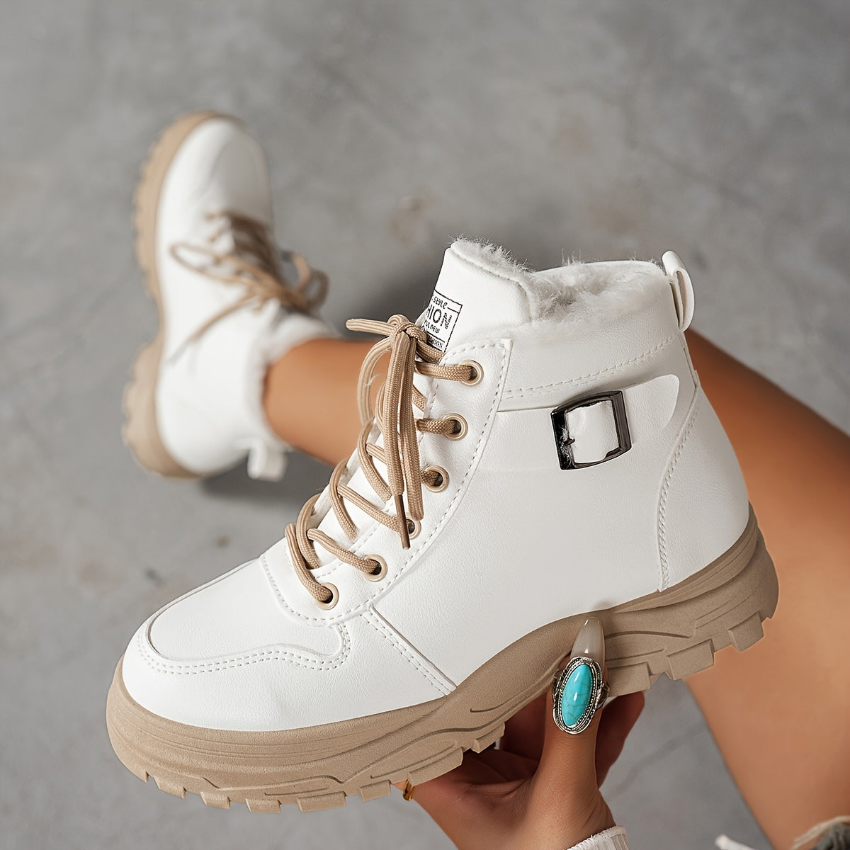 Women's Winter Faux Fur Lined Platform Ankle Boots with Anti-Slip Sole