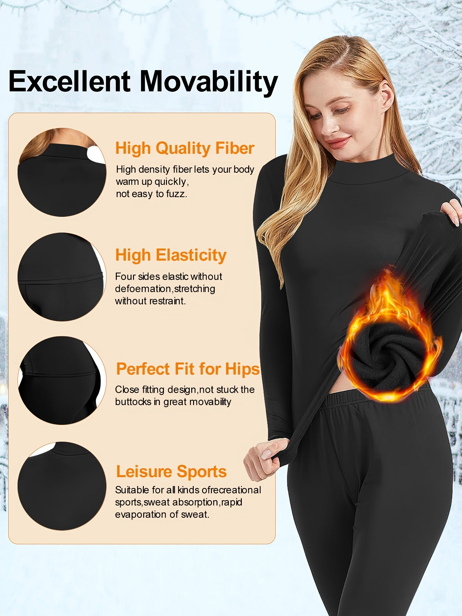 Plus Size Women's Thermal Underwear Set Long Sleeve Top and Tights Winter