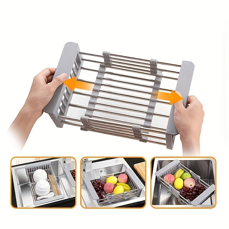 Adjustable Stainless Steel Kitchen Sink Rack with Retractable Dish Drainer Large Small