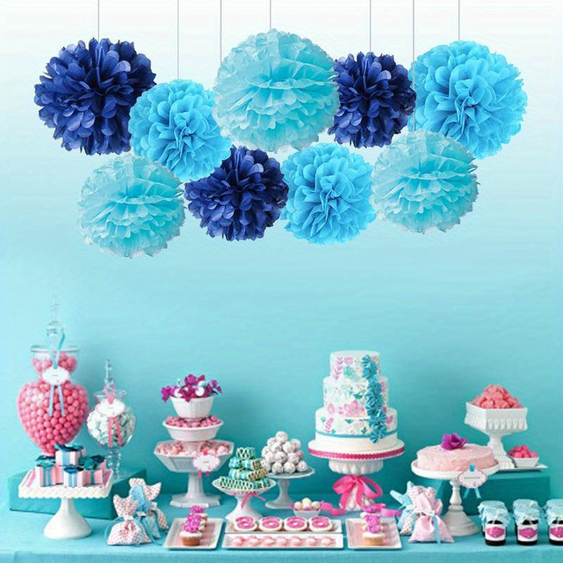 Set of 9 Paper Pom Pom Flowers for Party Decorations Events
