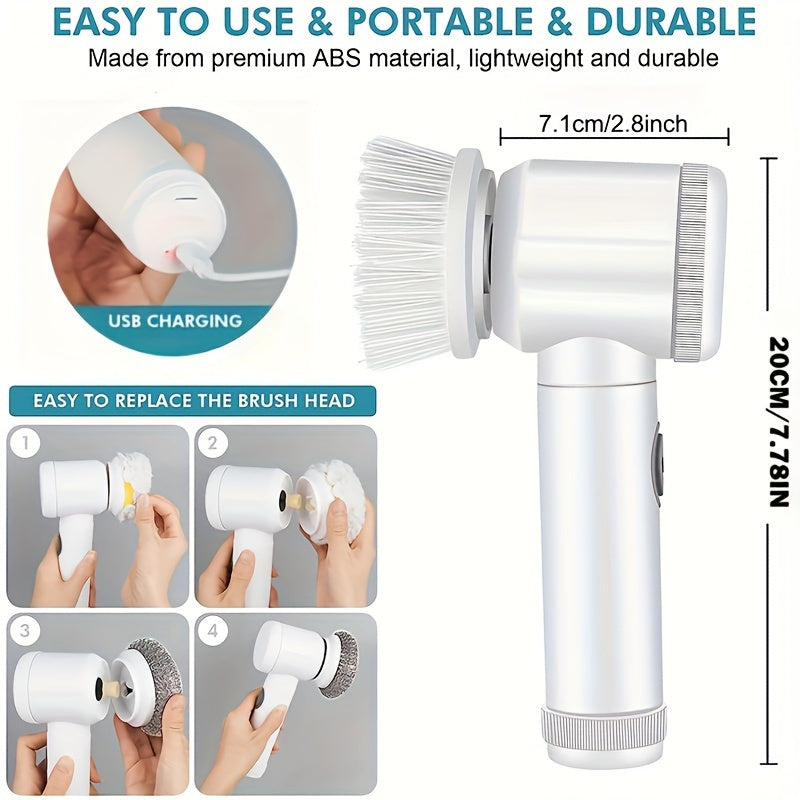 Qo'lga olinadigan elektr aylanuvchi tozalovchi, 5 ta almashtiriladigan bosh bilan, qayta zaryadlanadigan litiy batareya, USB zaryadlash, 1200mAh, hammom, yashash xonasi, yotoqxona va ochiq joylarni tozalash uchun ko'p komponentli quvvat tozalash vositasi.