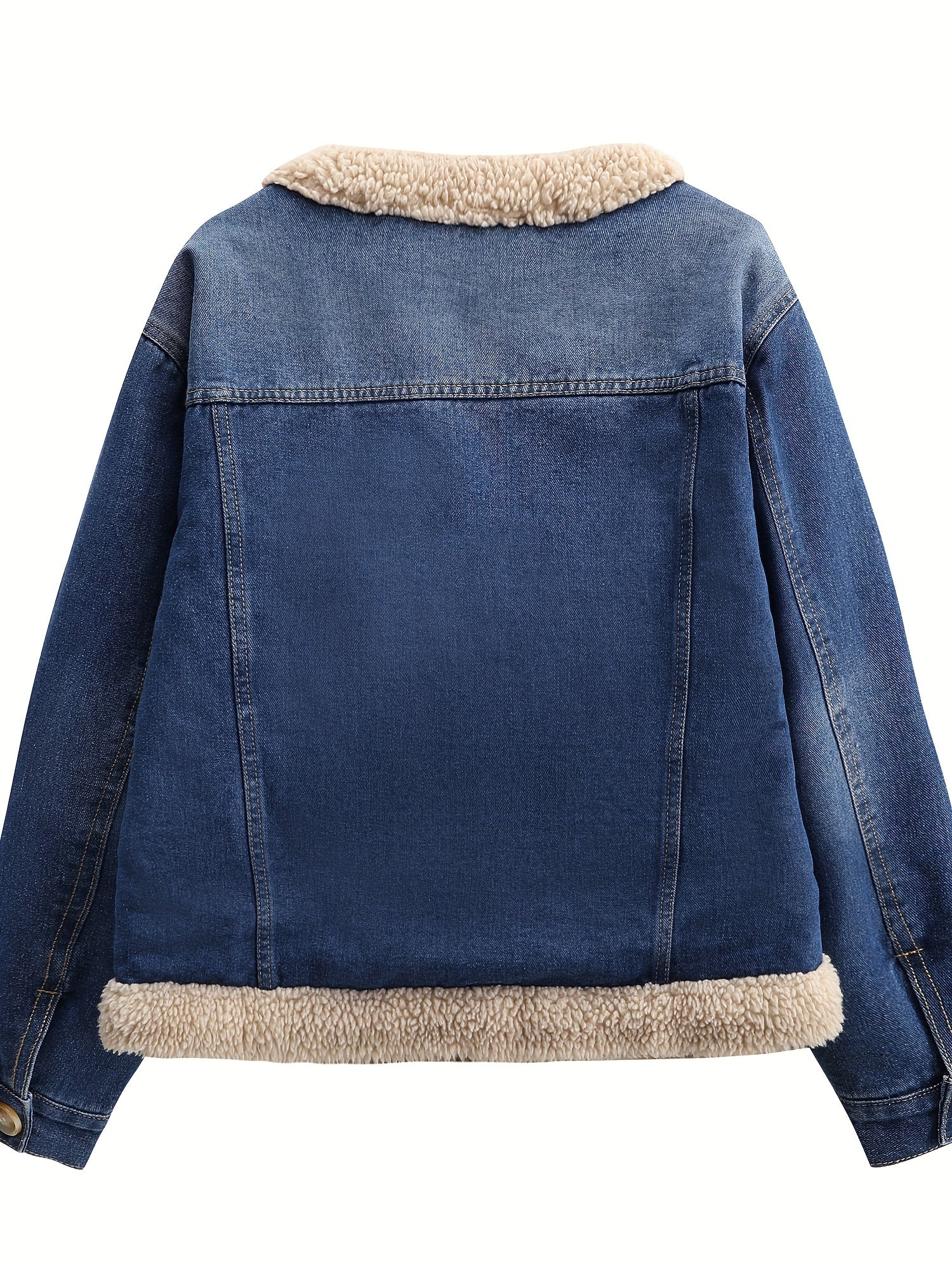 Plus Size Denim Jacket for Women Fleece-Lined Casual Coat with Pockets