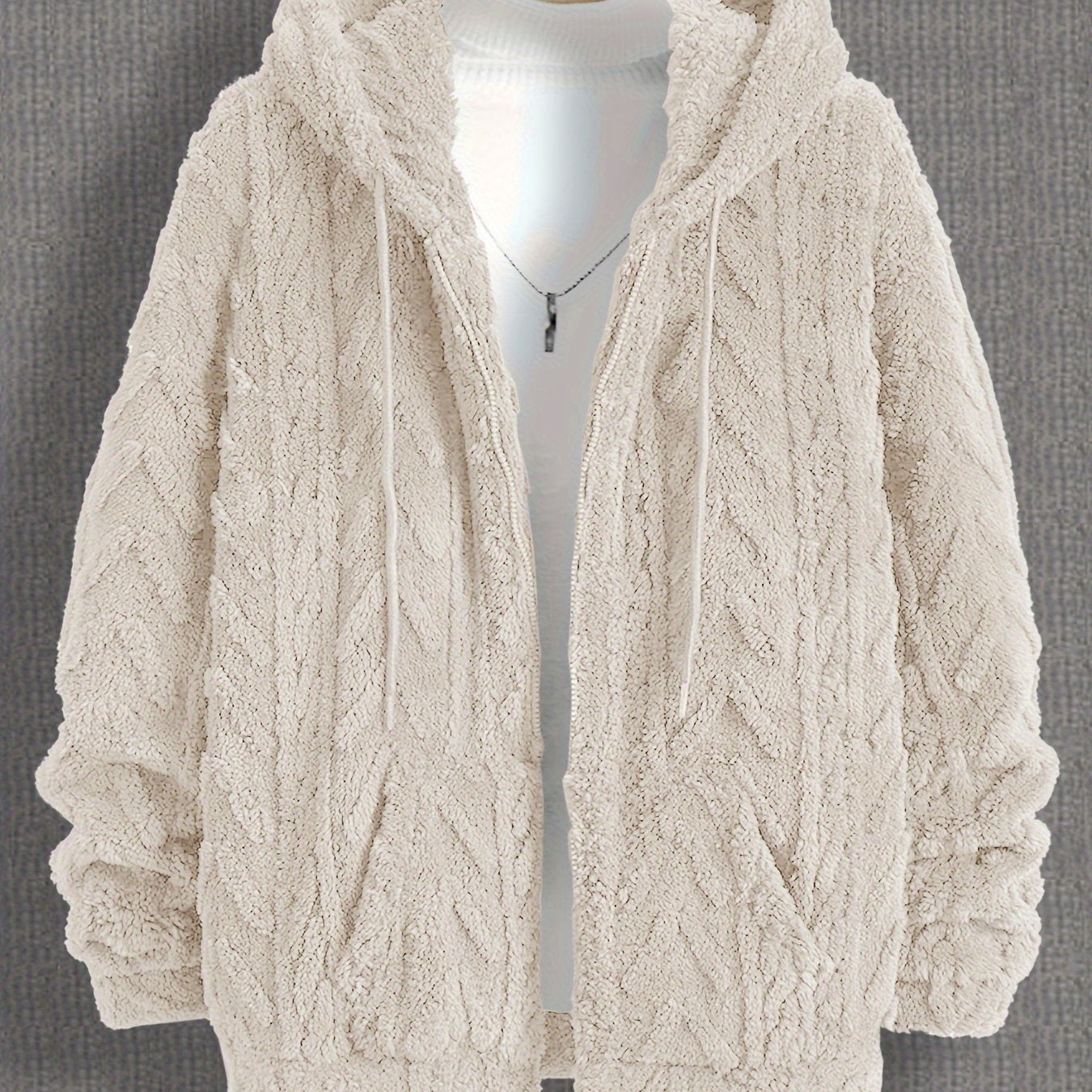 Erkaklar uchun bir rangli kapüşonli flis jaket, uzun qo'lqonlar bilan tortma fermuar, kuz va qish uchun iliq va zamonaviy kardigan, mukammal sovg'a.