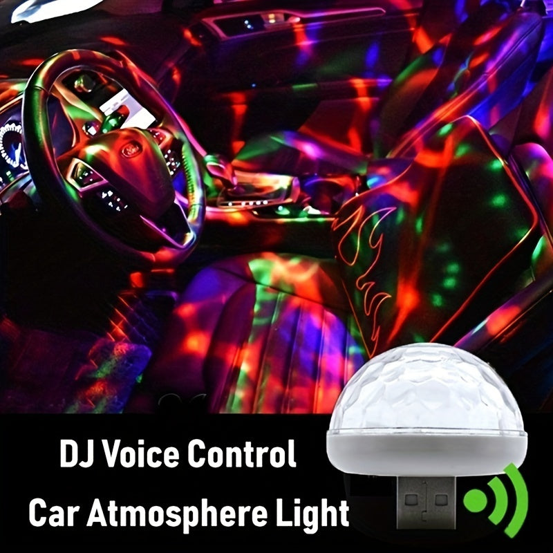 Mini Voice-Controlled LED Party Light for Car, Rotating Disco Atmosphere