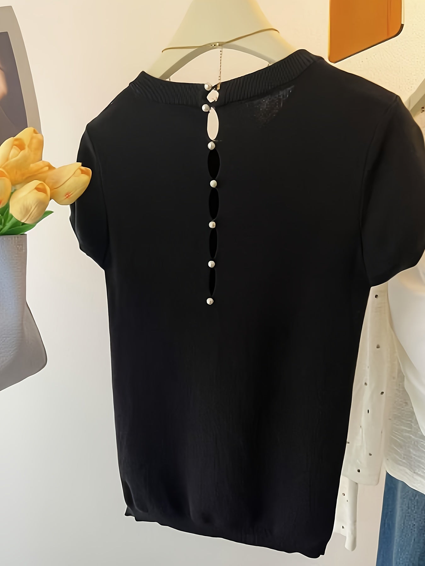 Туника для женщин больших размеров с французским вырезом на спине, эластичная повседневная блузка, летняя