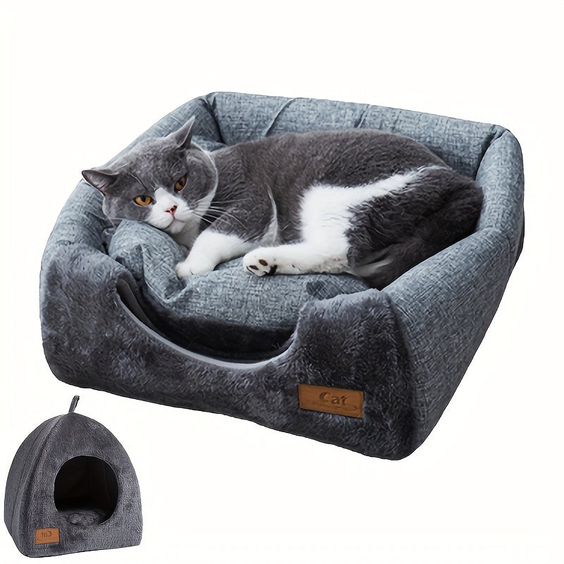 Foldable Cat Bed with Plush Cushion Soft Cozy Cave Nest for Small Cats