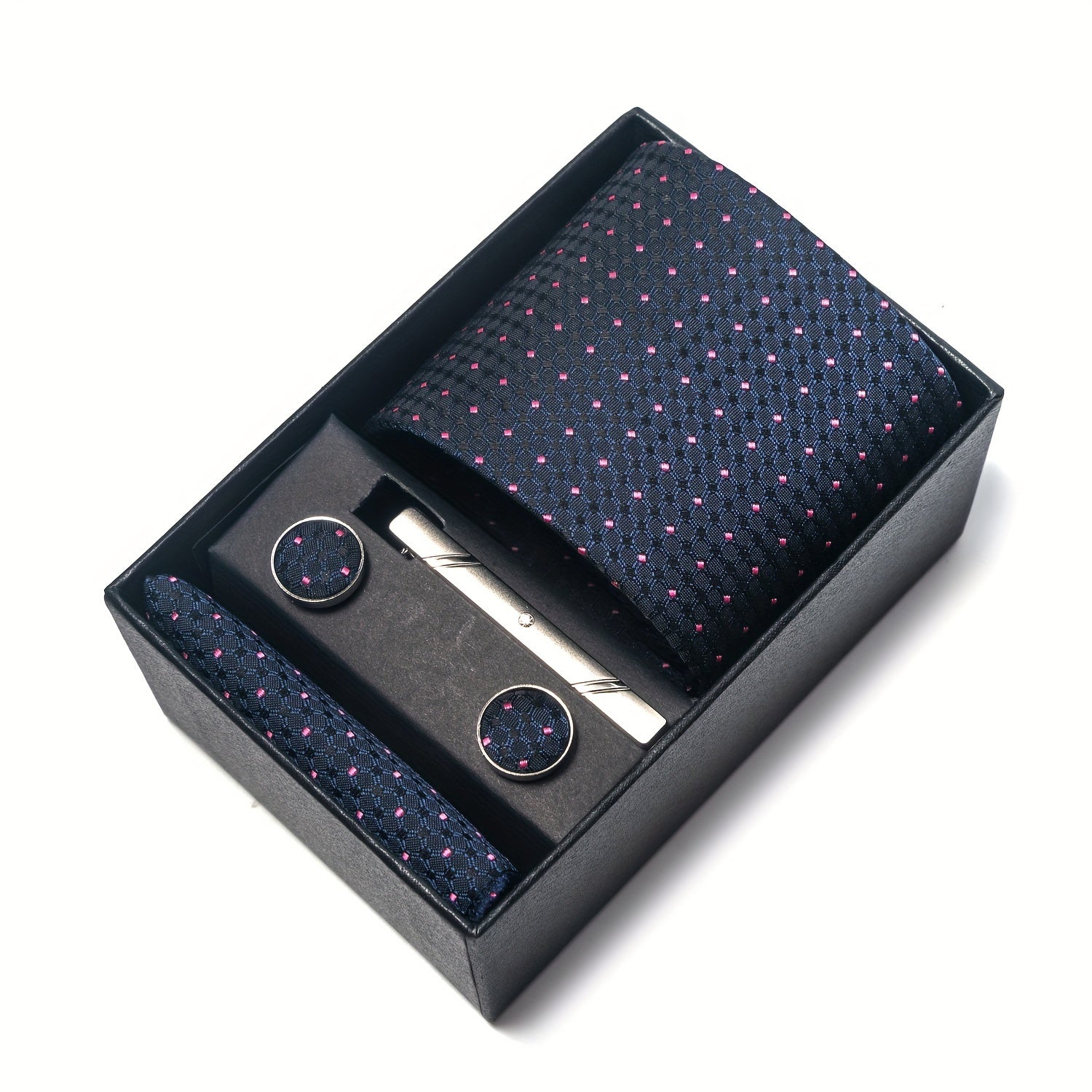 Men's Wedding Accessories Gift Set Tie Cufflinks Pocket Square in Gift Box