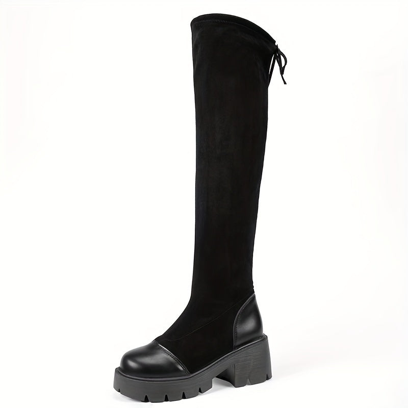 Women's Over-the-Knee Fleece-Lined Riding Boots Thick Heel Winter