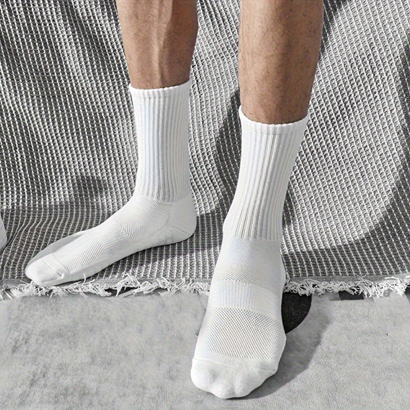 Men's Cotton Blend Mid-Length Sports Socks 5 Pairs Size US 6-9 Breathable Comfortable