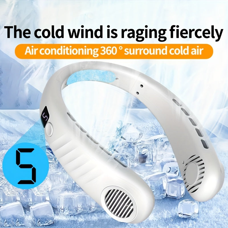Rechargeable Neck Fan with 5 Adjustable Speeds Hands-Free Personal Cooling for Travel Outdoor Use