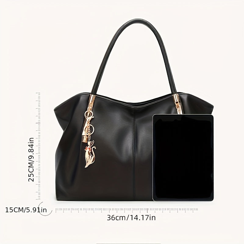 Solid Color PU Satchel Bag with Large Storage Capacity and Zipper Closure