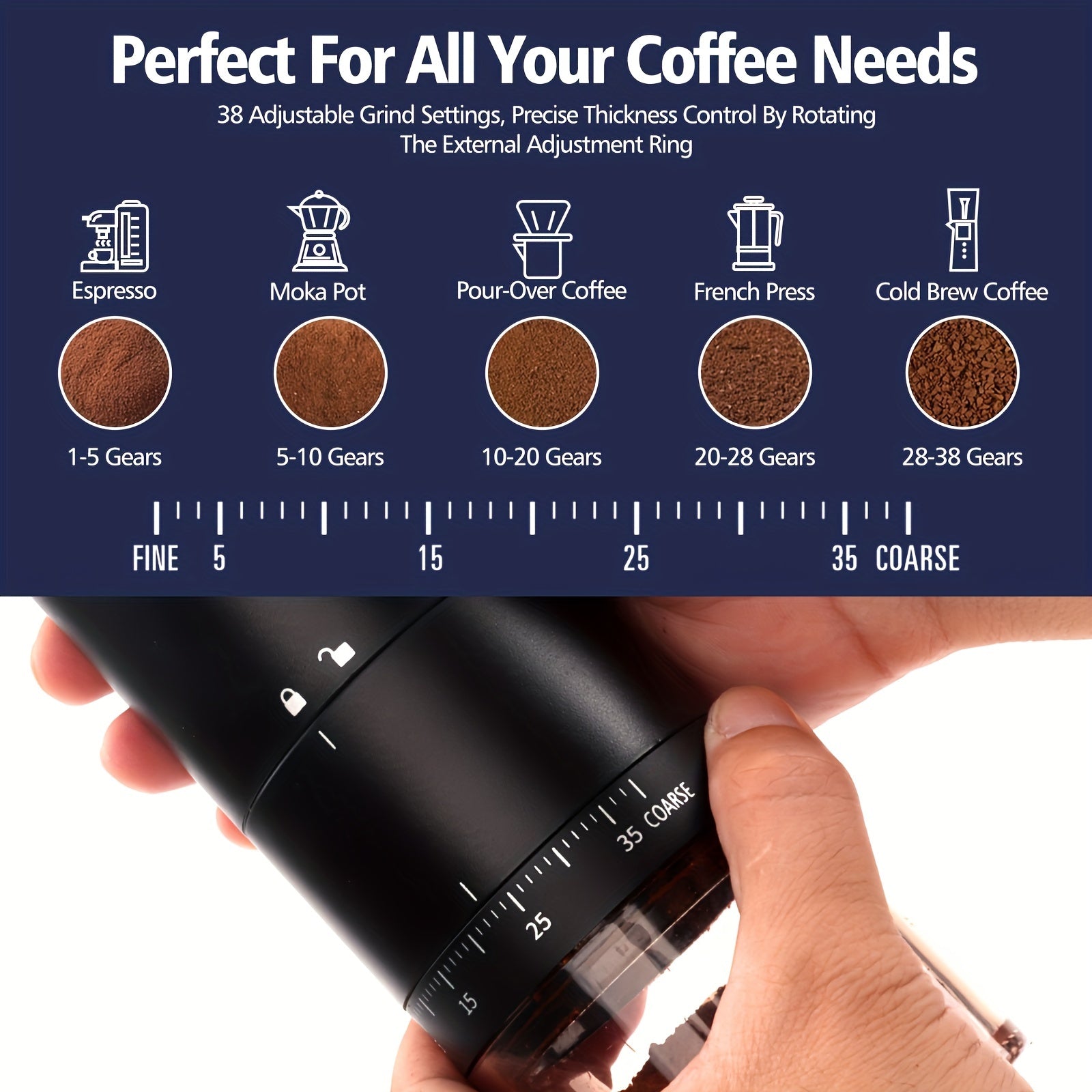 Coffee Grinder Food Processing Machine with 38 Settings for Beans and Spices
