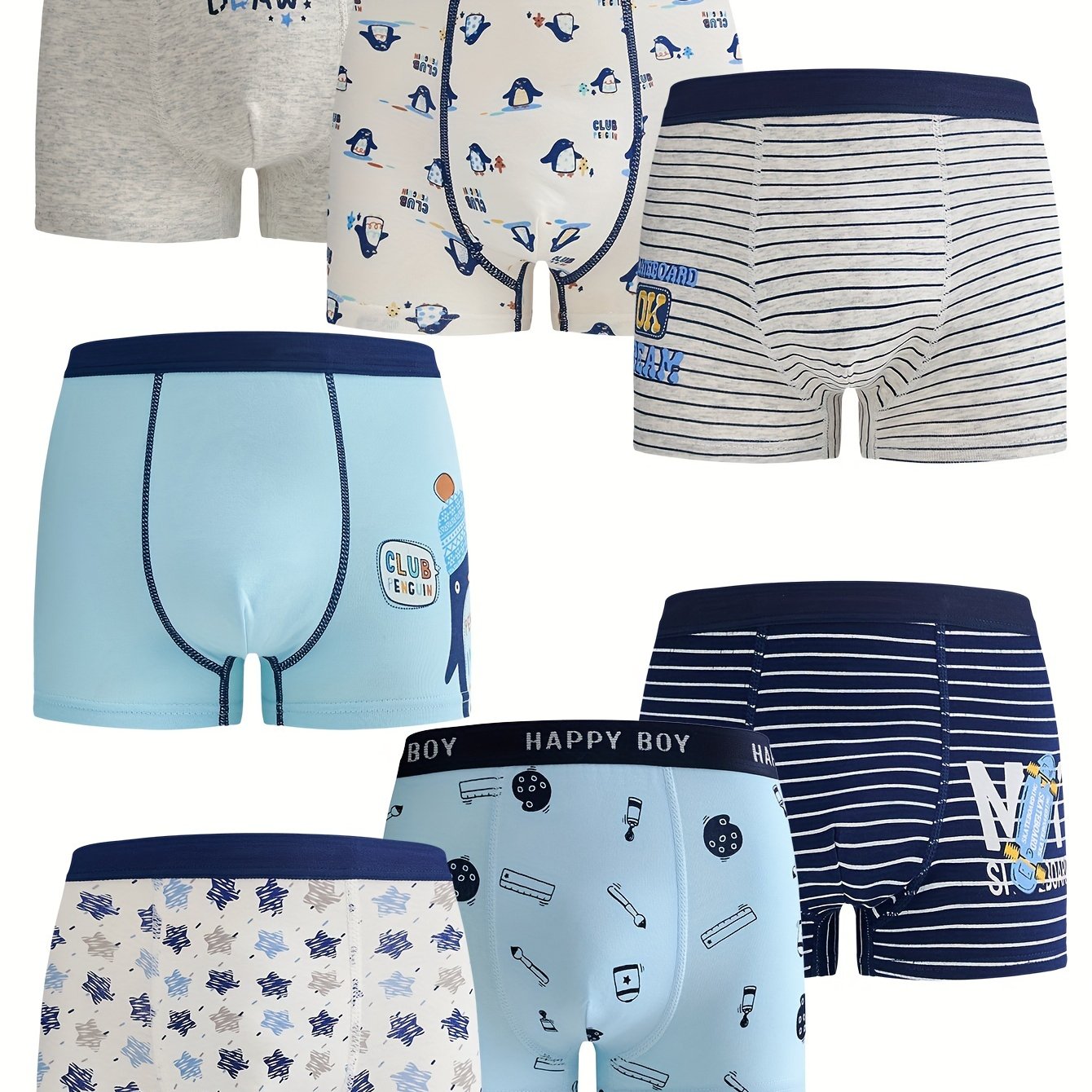 Kids' Cotton Boxer Briefs 7-Pack with Cartoon Prints Regular Fit All-Season
