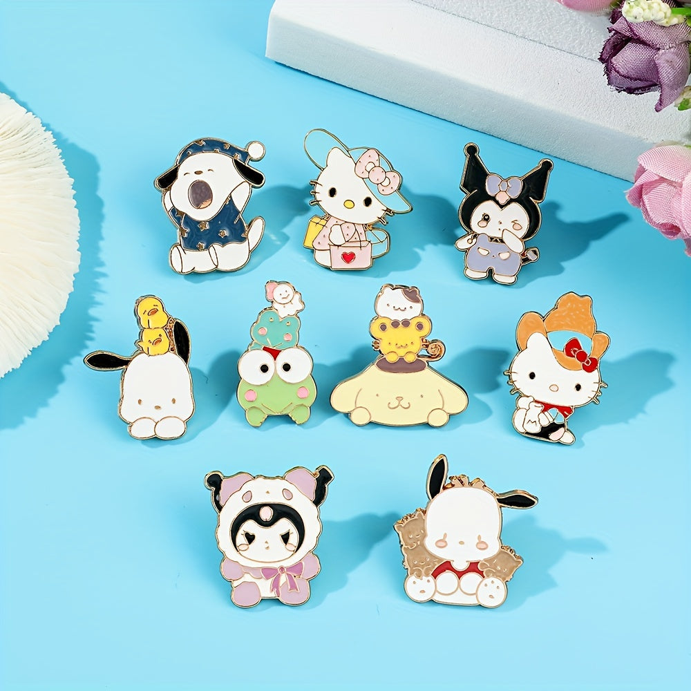 Set of 9 Cartoon Animal Brooches with Zirconia Accents Enamel Zinc Alloy Accessories for Clothing and Bags