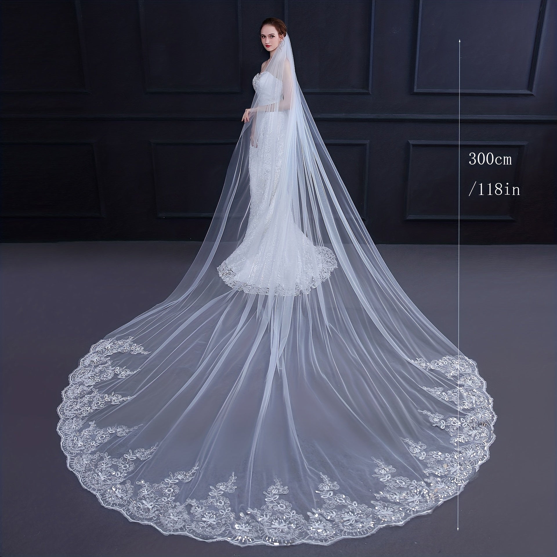 Long Lace Edge Bridal Veil Cathedral Style for Weddings