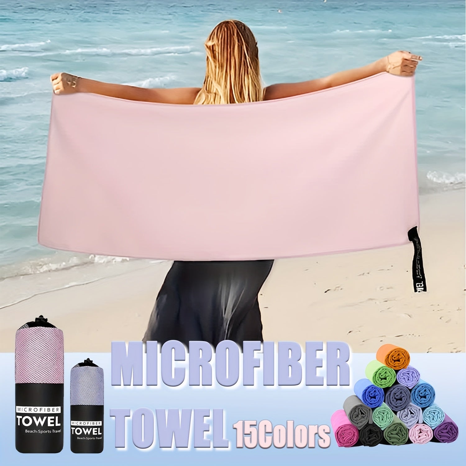 Microfiber Beach Towel with Pocket for Swimming Gym Yoga Outdoor Activities