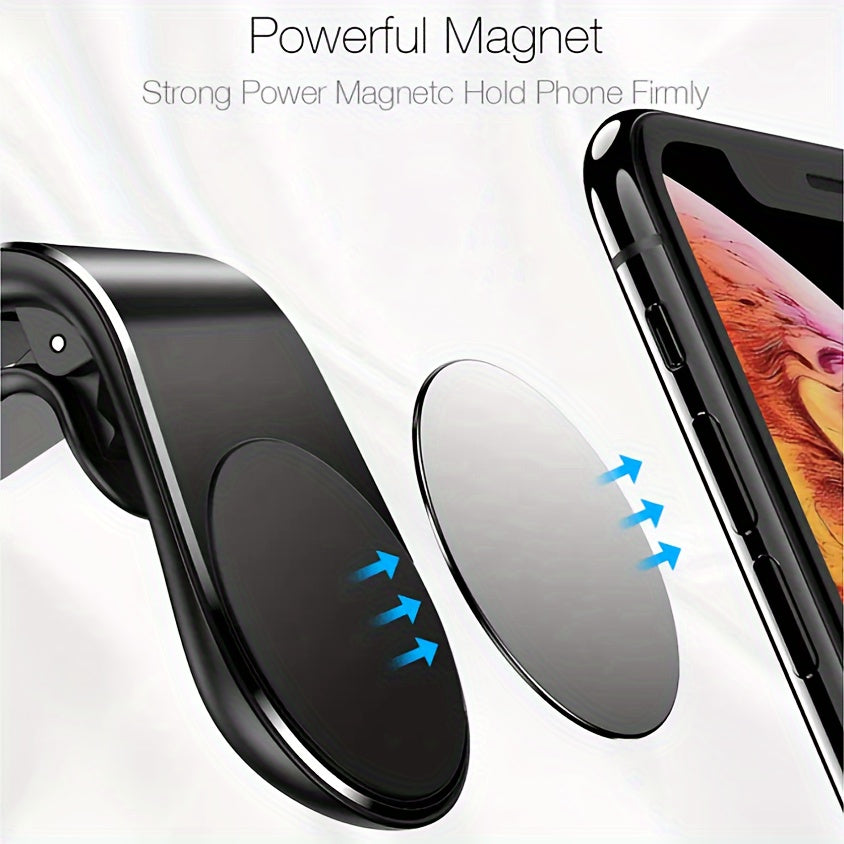 L-Shaped Magnetic Car Phone Mount Aluminum Alloy Dashboard Holder for Smartphones