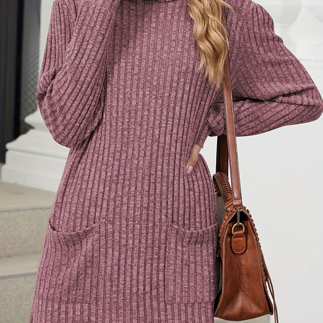 Plus Size Long Sleeve Top with Pockets Polyester Knit Solid Color