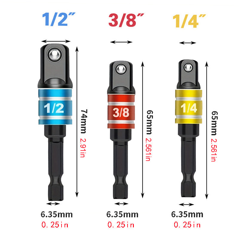 2Pcs 1/4 3/8 1/2 Hex Shank Electric Wrench Sleeve Connectors