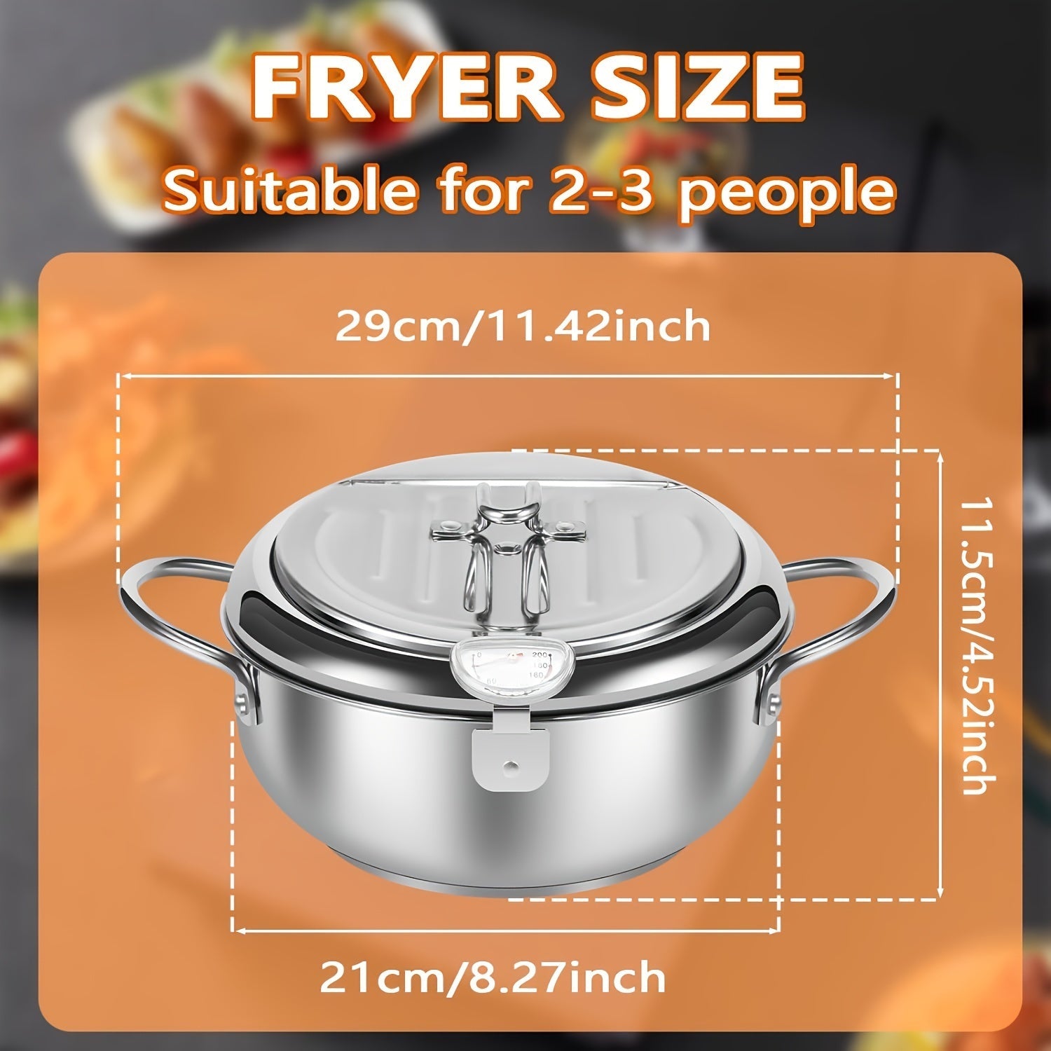 Stainless Steel Deep Fryer Pot 2.2L with Temperature Display for Gas and Induction