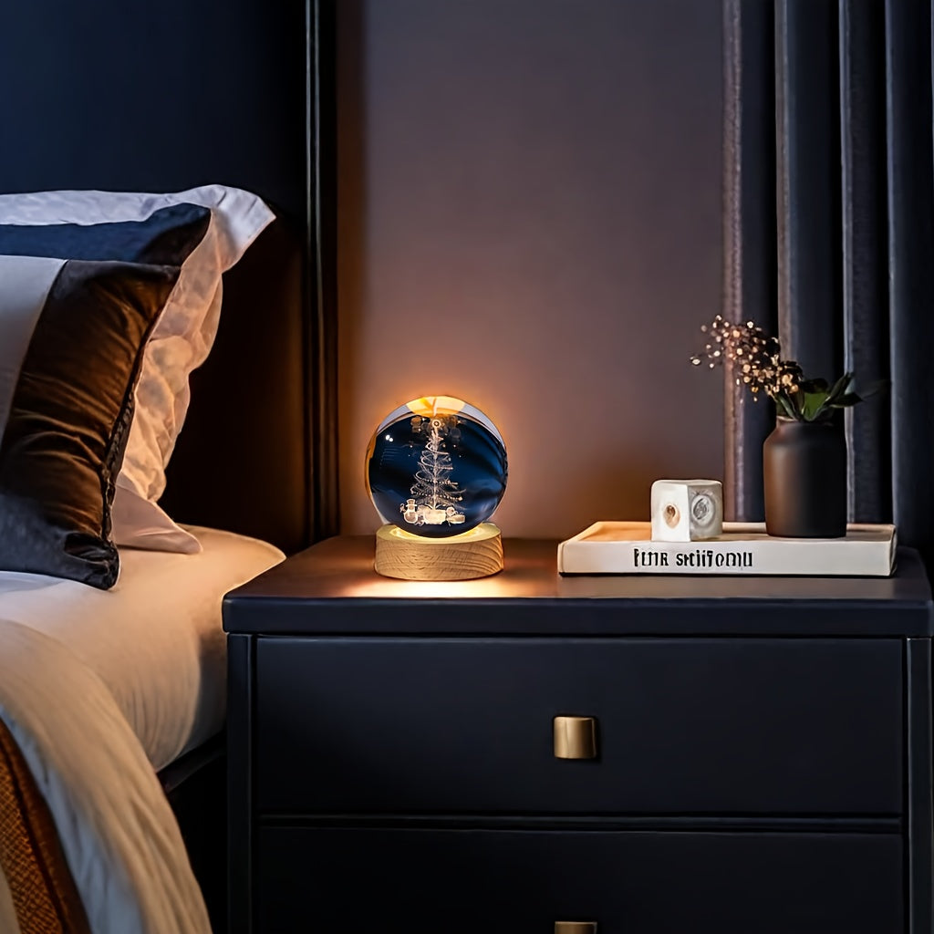 Color-Changing Crystal Ball Night Light with Christmas Designs USB Powered Decorative Gift