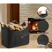 Large 55L Round Firewood Basket with Foldable Wooden Holder and Felt Blanket