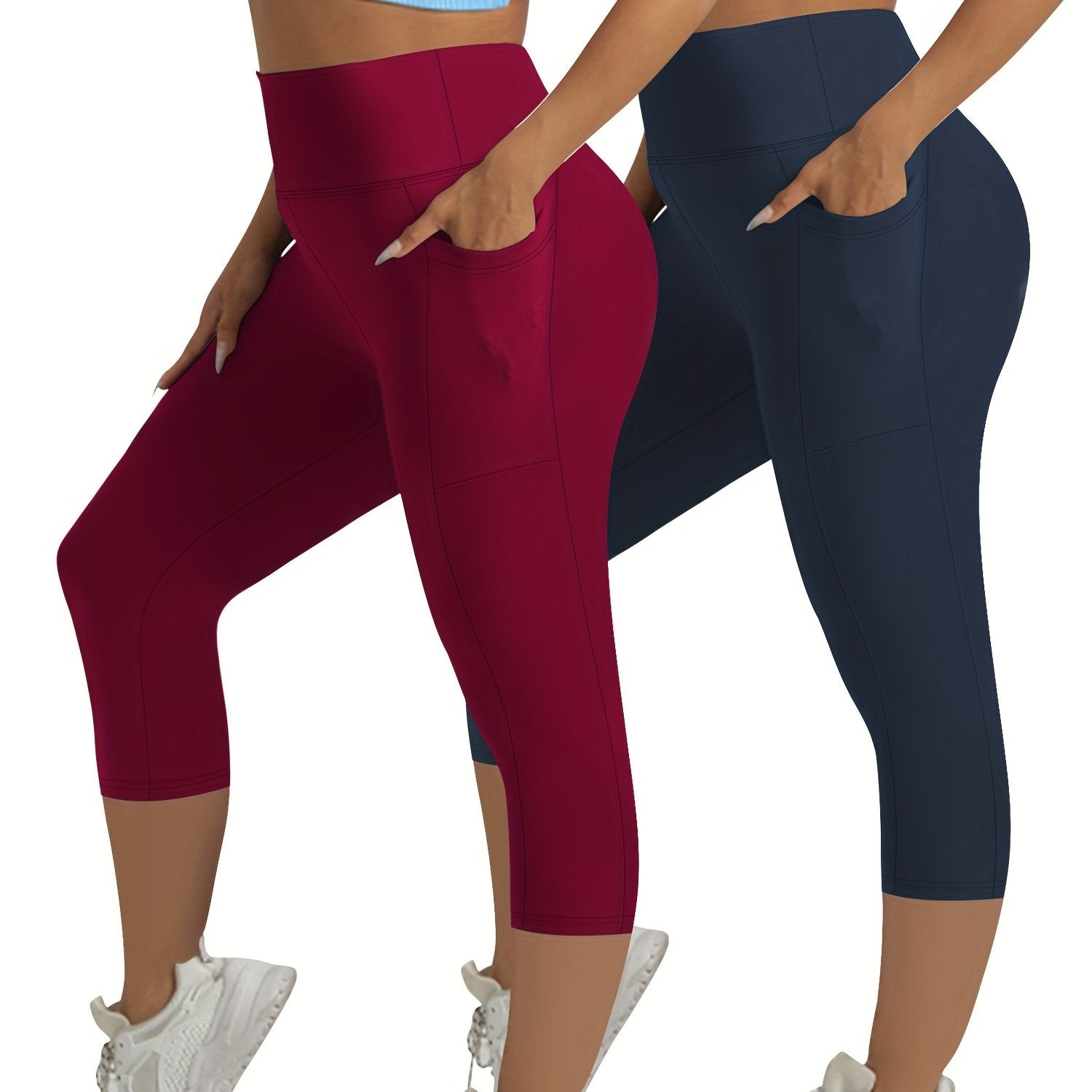 Pack de 2 leggings de yoga talla grande con cintura alta y bolsillo lateral ropa deportiva elástica