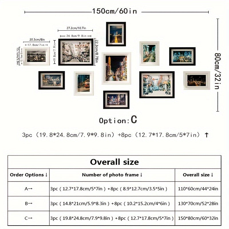 11-Piece Photo Wall Frame Set No Drilling Creative Wall Decor for Bedroom Living Room
