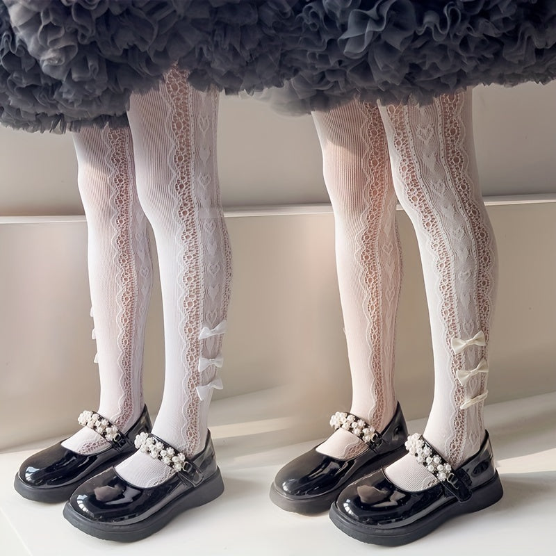 Girls' Kids Tights Spring Summer Thin Style Lace Bow Solid Color Knit Fabric