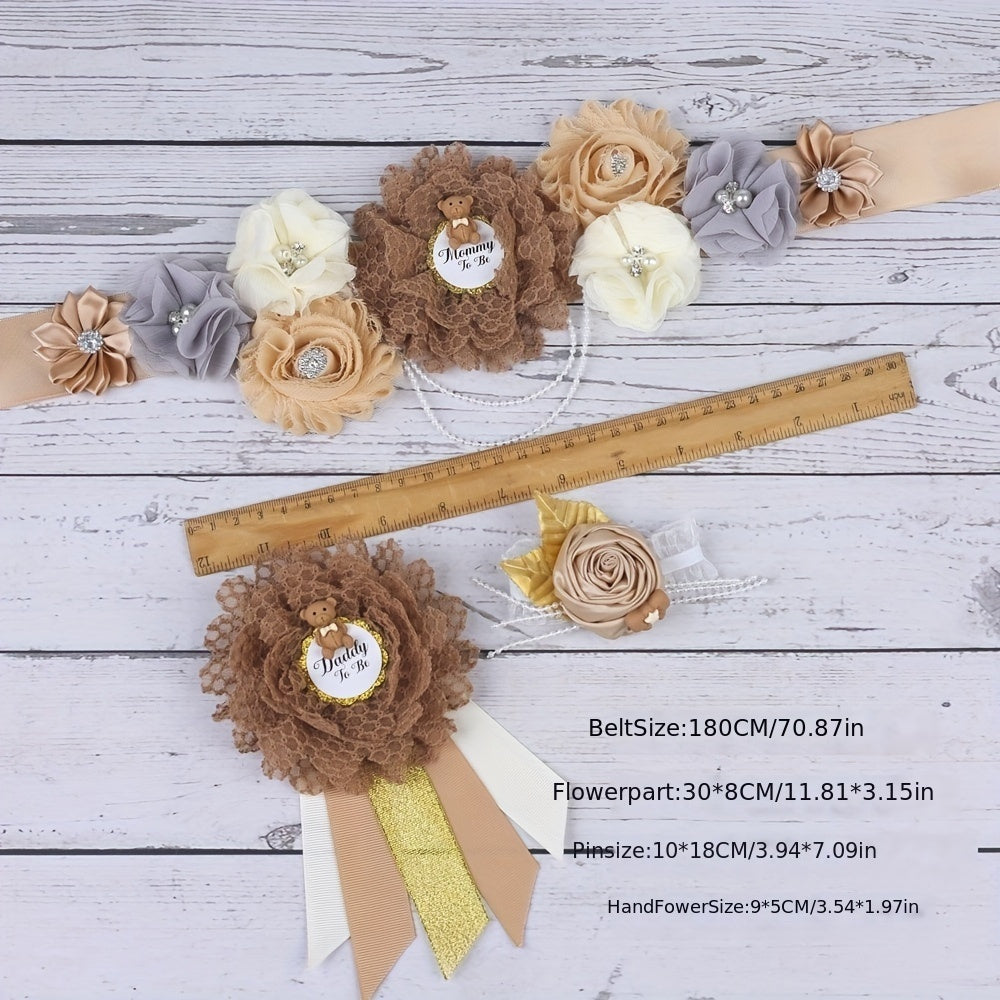 Maternity Sash Belt for Gender Reveal Baby Shower White Mixed Color Photoshoot