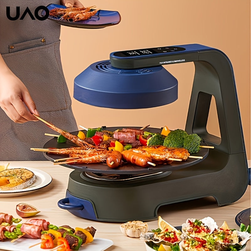 UAO Elektrik BBQ Grill LCD Touch Screen bilan, Cheksiz tutun chiqaradigan aylanuvchi barbekyu pech, ichki va tashqi foydalanish uchun mos. Uyda pishirish va tabiatda sayohat qilish uchun ideal, batareyaga ehtiyoj yo'q. Ajoyib grill qilish