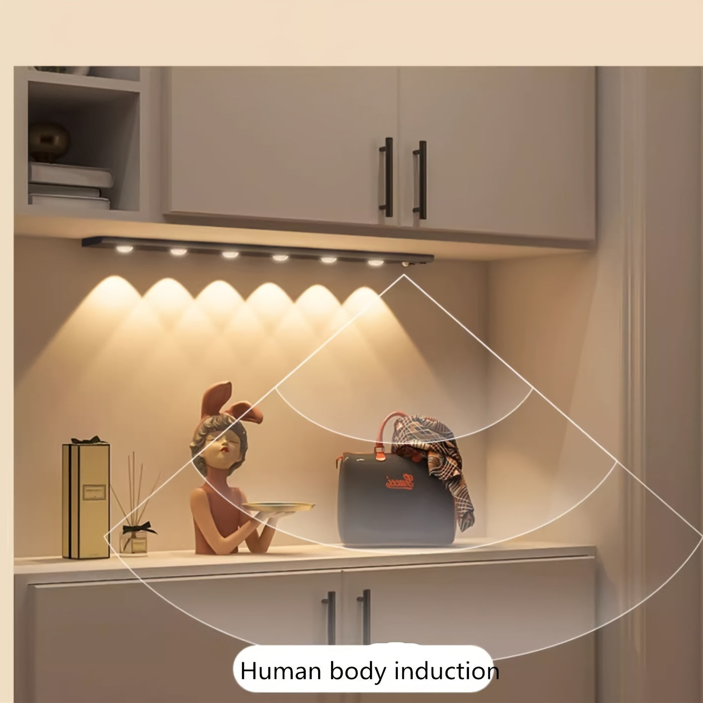 Rechargeable LED Strip Light with Motion Sensor Dimmable 3 Colors for Kitchen Bedroom Cabinet