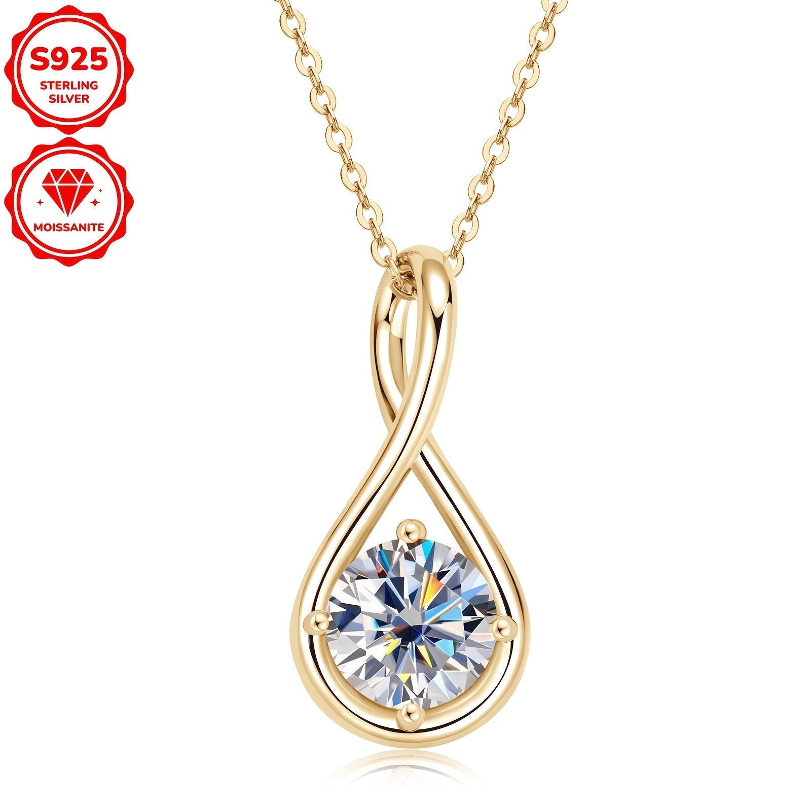 Sterling Silver Moissanite Pendant Necklace 8mm D Color Infinity 20 Inch Chain