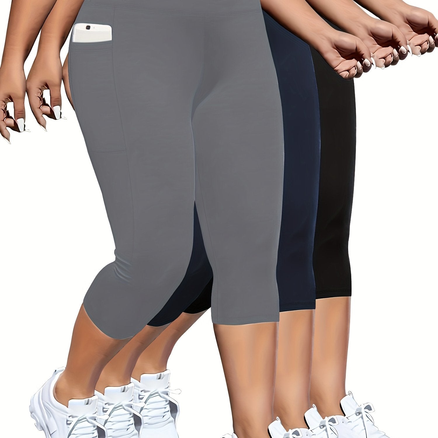 Ayollar uchun paxta materialidan tayyorlangan, katta o'lchamli, yuqori belli, qisqa shimlar, yon cho'ntaklar bilan, yoga va sport uchun