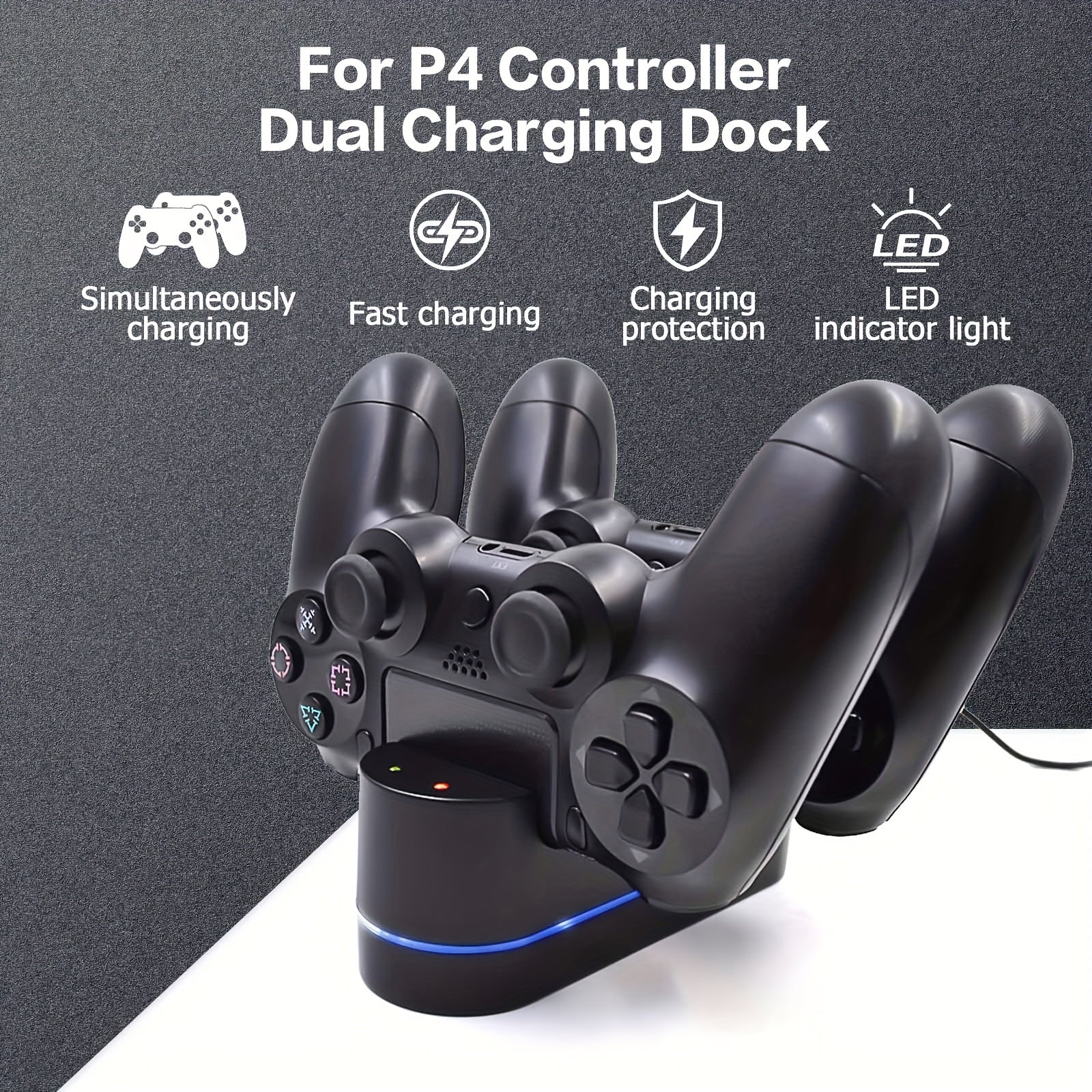 Soporte de carga para doble mando PS4 con luz indicadora para modelos Slim y Pro