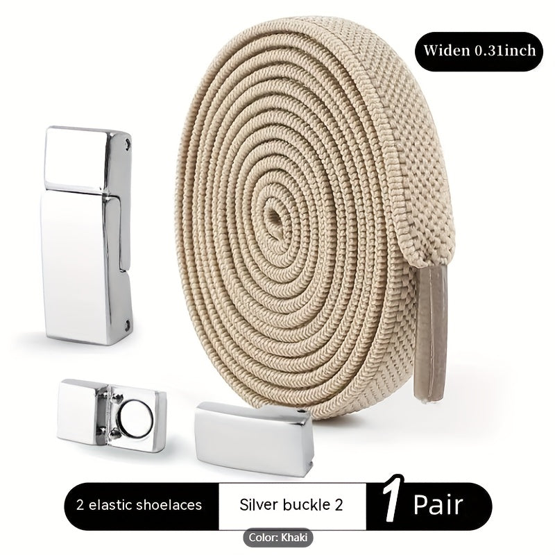 Unisex Elastic No-Tie Shoelaces with Magnetic Buckle Lightweight Polyester
