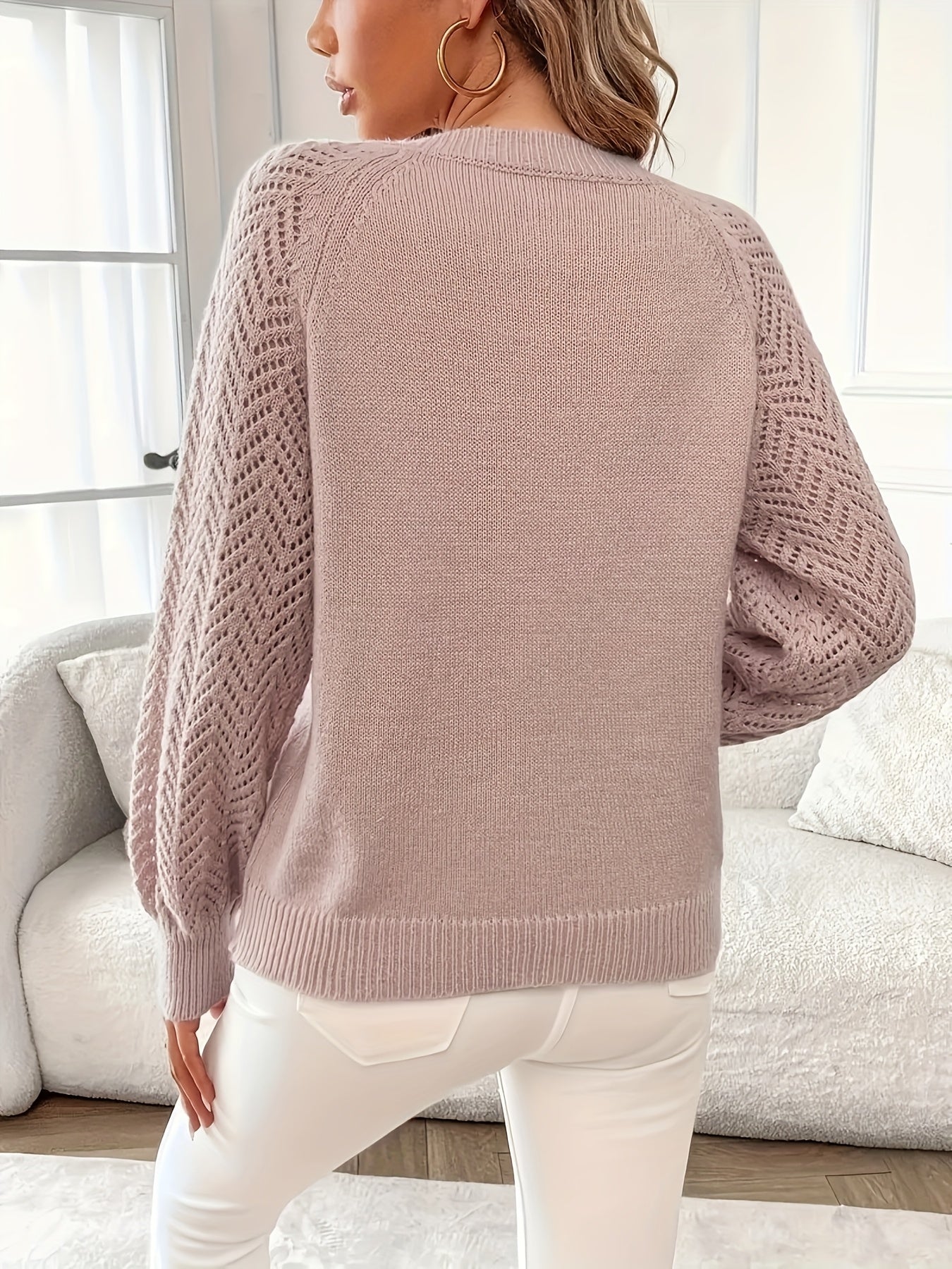 Plus Size Women's V-Neck Sweater Long Sleeve Knitted Opaque Autumn Winter