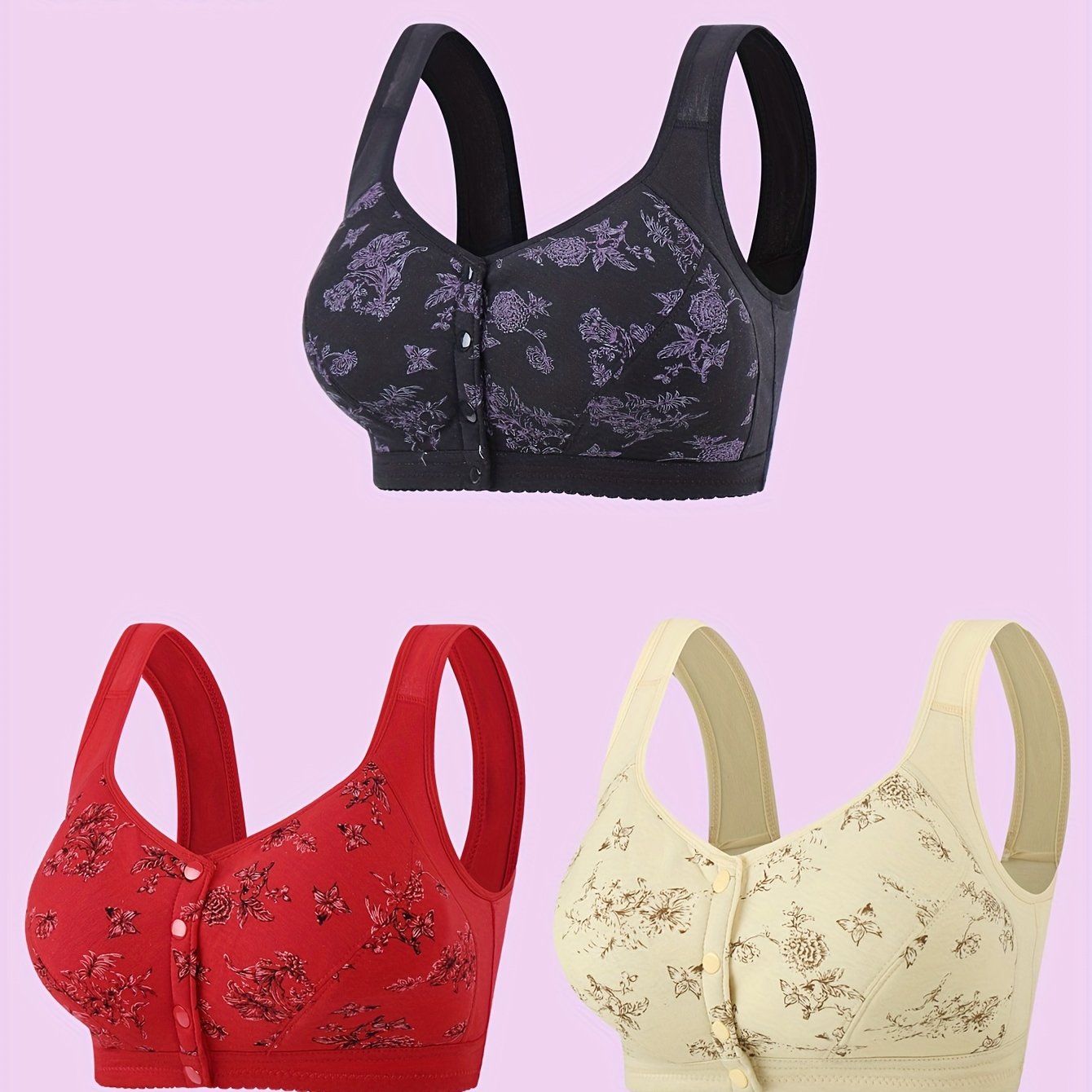 Women's Plus Size Floral Print Bras Seamless Front Closure Supportive