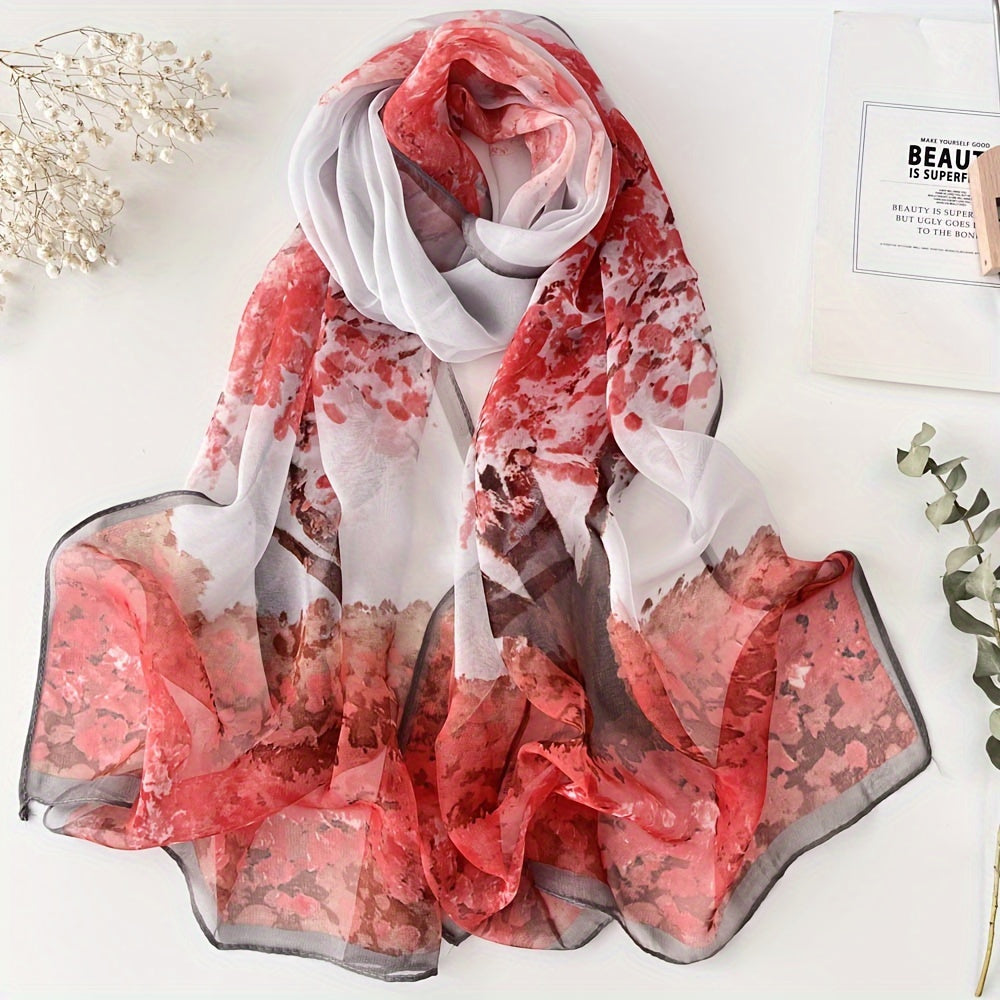 Women's Silk Scarf with Peony Design for Spring and Summer