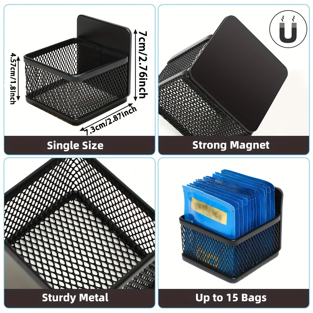 Organizador de malla metálica para colgar bolsas de té magnéticas para nevera, encimera y estante de cocina