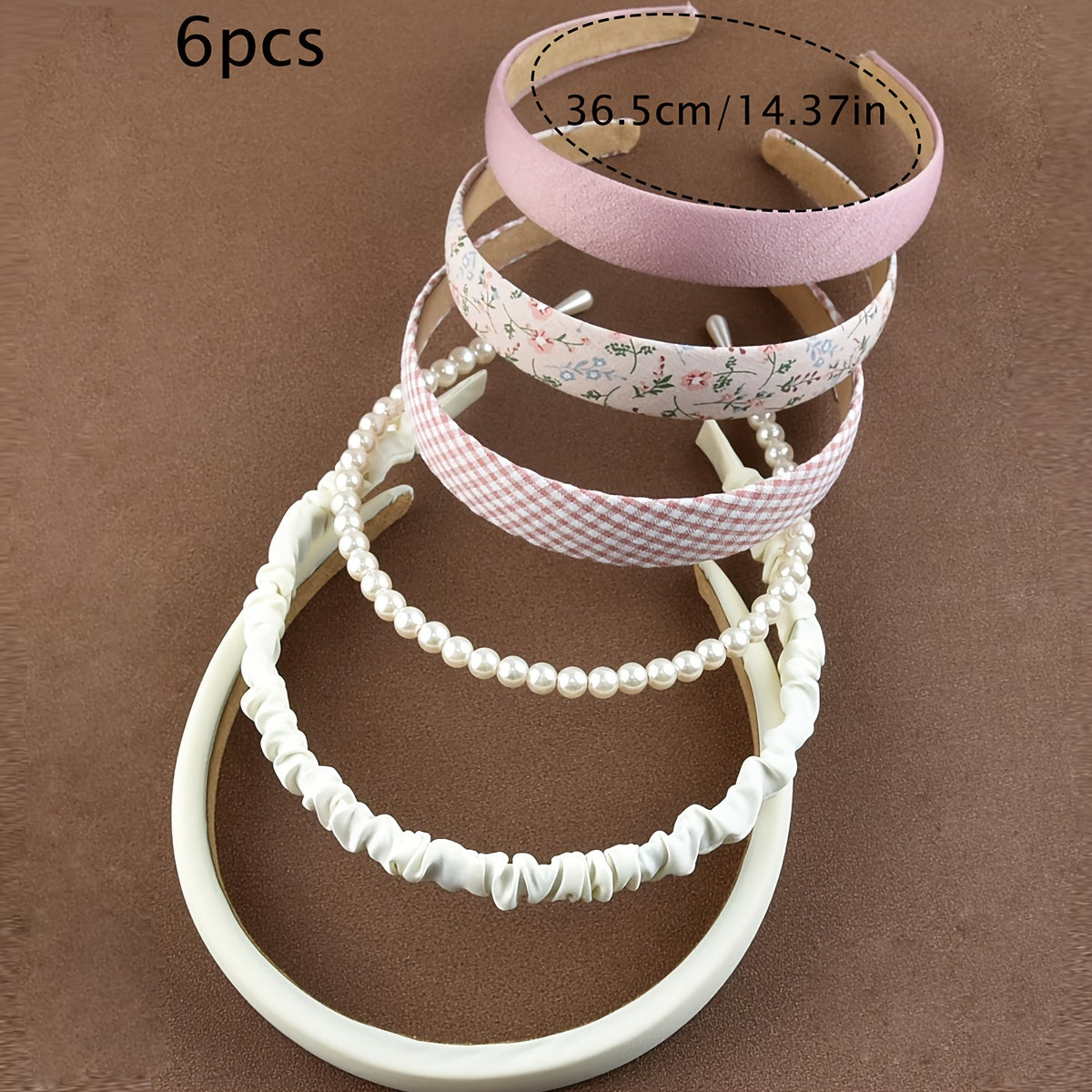 Set of 6 Women's Wide Brim Headbands with Faux Pearl Decoration and Trendy Style