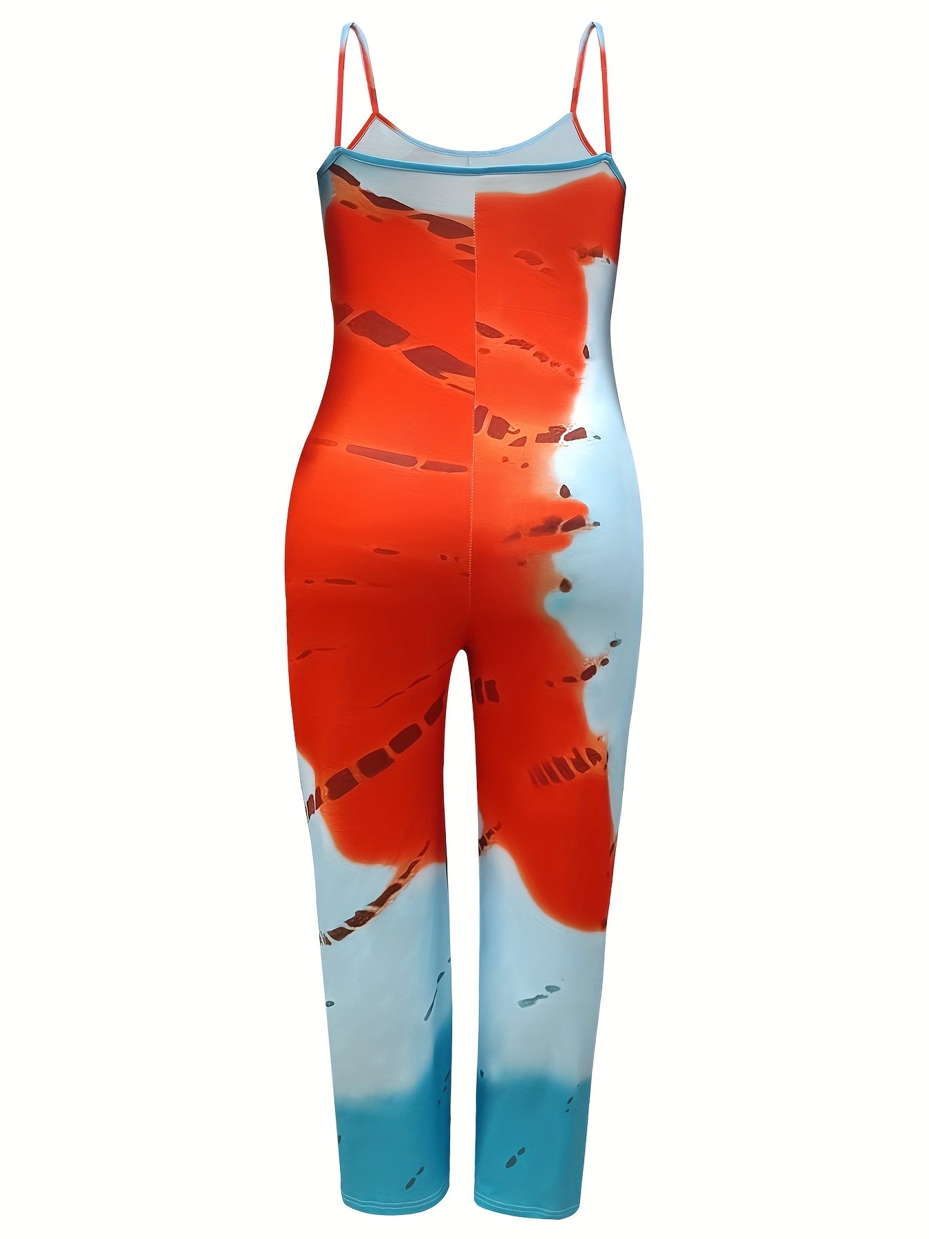 Women's Plus Size Sleeveless Jumpsuit Summer Dress Vibrant Orange Blue Print