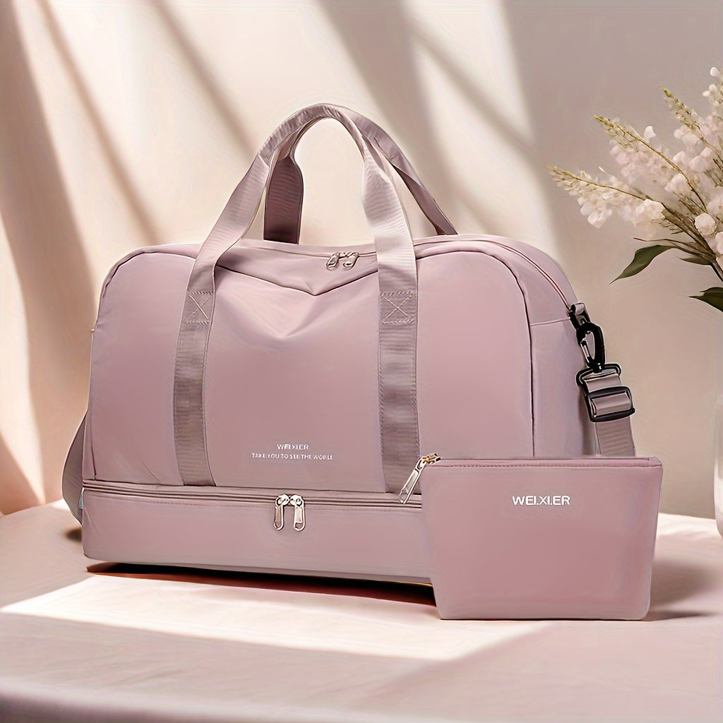 Travel Bag with Detachable Pouch Nylon Sports Fitness Makeup Weekend Trip Black Pink Green