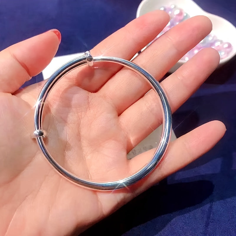 Pulsera de plata de ley para mujer con diseño redondo ajustable estilo coreano