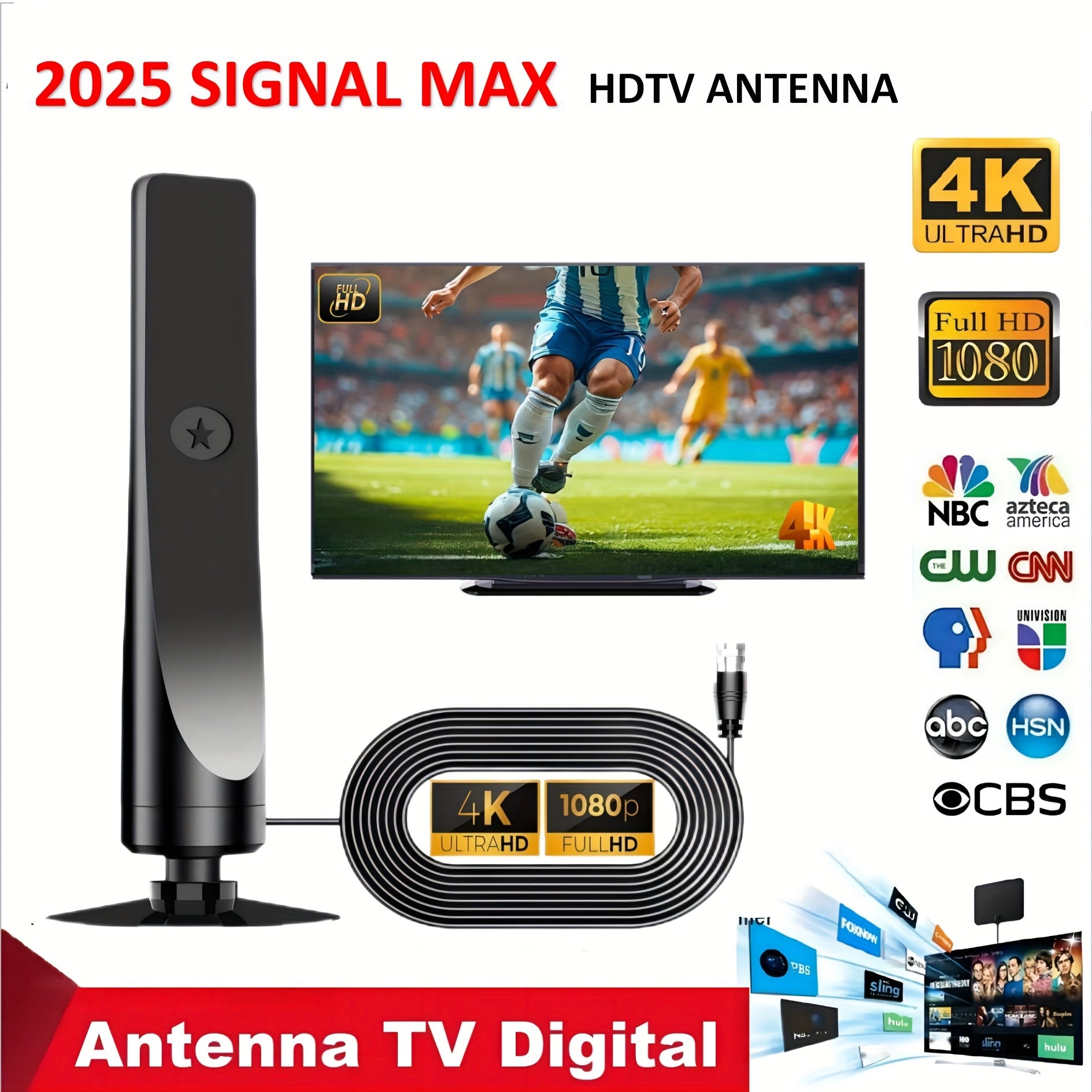 Indoor TV Antenna 2024 Supports HDTV 1080P Digital Signal Formats