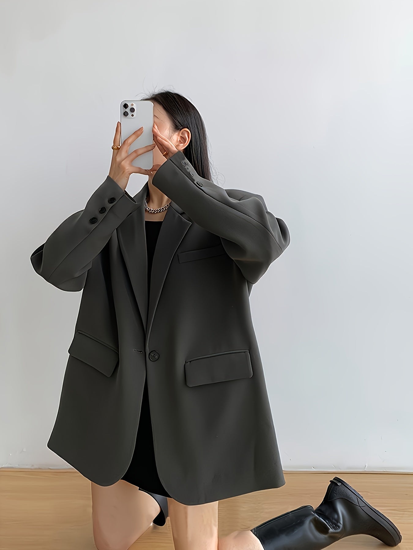 Women's Gray Suit Jacket Casual Blazer for Spring and Fall 2024 Petite Sizes