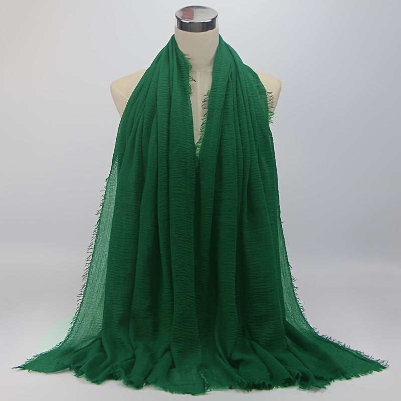 Crinkled Polyester Hijab Scarf for Women Solid Color Breathable Lightweight