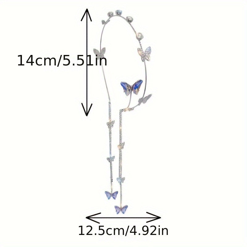 Women Tassel Butterfly Hairband with Rhinestone Bow and Faux Earrings
