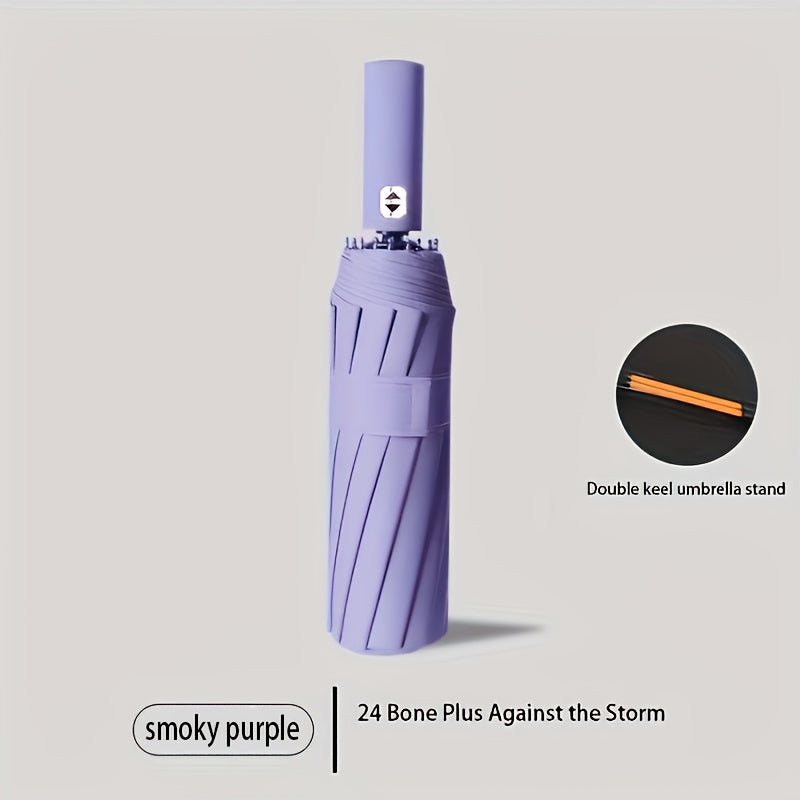 Unisex Automatic Umbrella with 24 Reinforced Ribs Foldable Portable for Rain and Sun